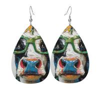 Orecchini Da Donna Pelle Sintetica Happy And Cute Cow With Glasses Rustic Farm Animal Funny Accessories Orecchino Jewelry Per Feste E Appuntamenti 2 Paia