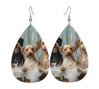 Orecchini Da Donna Pelle Sintetica Happy Cute Dogs Bubbles Bathtub Rustic Funny Lacrima Gioielli Accessories Per Adatti Per L'Uso Quotidiano 2 Paia