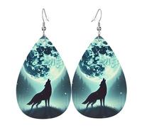 Orecchini Da Donna Pelle Sintetica Howling Wolf Alpha Night Design Di Fascia Alta Teardrop Leather Dangle Earrings Per Per Feste E Appuntamenti Every Outfit
