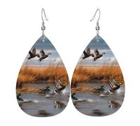Orecchini Da Donna Pelle Sintetica Hunting Flying Wild Duck Accessories Teardrop Leather Dangle Earrings Lacrima Per Feste E Appuntamenti For Women Girls