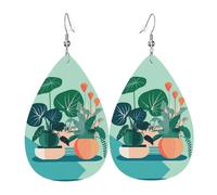 Orecchini Da Donna Pelle Sintetica Indoor Cartoon Potted Green Plants Pattern Leggeri E Lussuosi Orecchino Accessories Per For Women Girls Every Outfit