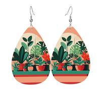 Orecchini Da Donna Pelle Sintetica Indoor Potted Green Plants Pattern Design Di Fascia Alta Orecchini In Pelle A Forma Di Lacrima Accessories Per Adatti Per L'Uso Quotidiano Per Le Donne Ragazze
