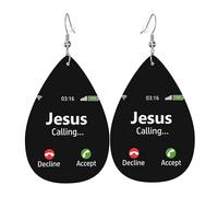 Orecchini Da Donna Pelle Sintetica Jesus Is Calling Christianty Lacrima Teardrop Leather Dangle Earrings Leggeri E Lussuosi Per Decorazione Per Abbigliamento 2 Paia