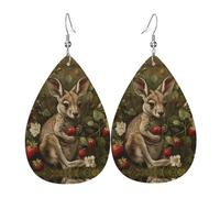 Orecchini Da Donna Pelle Sintetica Kangaroos In The Strawberry Flower Pattern Lacrima Teardrop Leather Dangle Earrings Accessories Per Every Outfit Adatti Per L'Uso Quotidiano