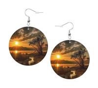 Orecchini Da Donna Pelle Sintetica Last Sun Rays Print Design Di Fascia Alta Teardrop Leather Dangle Earrings Per Decorazione Per Abbigliamento Adatti Per L'Uso Quotidiano