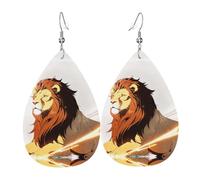 Orecchini Da Donna Pelle Sintetica Lion Raising His Head Pattern Lacrima Teardrop Leather Dangle Earrings Jewelry Per Le Donne Ragazze Every Outfit