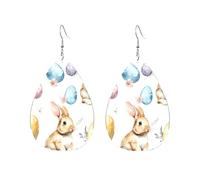 Orecchini Da Donna Pelle Sintetica Lovely Easter Rabbit Colorful Eggs Accessories Gioielli Design Di Fascia Alta Per Feste E Appuntamenti 2 Paia