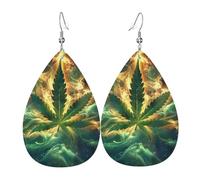 Orecchini Da Donna Pelle Sintetica Marijuana Leafs Cannabis Psychedelic Fire Yellow Green Jewelry Orecchino Leggeri E Lussuosi Per Adatti Per L'Uso Quotidiano 2 Paia