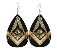 Orecchini Da Donna Pelle Sintetica Masonic All-Seeing Eye Ornate Symbol Art Teardrop Leather Dangle Earrings Design Di Fascia Alta Per Adatti Per L'Uso Quotidiano Every Outfit