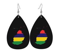 Orecchini Da Donna Pelle Sintetica Mauritiusn Flag Map Leggeri E Lussuosi Teardrop Leather Dangle Earrings Design Di Fascia Alta Per Adatti Per L'Uso Quotidiano 2 Paia