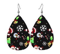 Orecchini Da Donna Pelle Sintetica Merry Christmas Printed Lacrima Orecchino Per Per Feste E Appuntamenti Adatti Per L'Uso Quotidiano