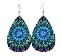 Orecchini Da Donna Pelle Sintetica Modern Mandala Aqua Blue Oranges Orecchini In Pelle A Forma Di Lacrima Leggeri E Lussuosi Per Per Le Donne Ragazze Adatti Per L'Uso Quotidiano
