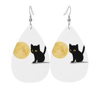 Orecchini Da Donna Pelle Sintetica Moon Cat Black Pattern Jewelry Gioielli Leggeri E Lussuosi Per Feste E Appuntamenti Adatti Per L'Uso Quotidiano