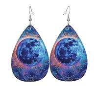 Orecchini Da Donna Pelle Sintetica Moon Mandala Geometric Galaxy Space Cosmic Elegant Leggeri E Lussuosi Teardrop Leather Dangle Earrings Lacrima Per Adatti Per L'Uso Quotidiano 2 Paia