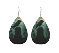 Orecchini Da Donna Pelle Sintetica Moonlit Crow On Gravestone Leggeri E Lussuosi Orecchini In Pelle A Forma Di Lacrima Lacrima Per Every Outfit Adatti Per L'Uso Quotidiano