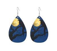 Orecchini Da Donna Pelle Sintetica Moonlit Crow On Withered Tree Lacrima Teardrop Leather Dangle Earrings Design Di Fascia Alta Per Adatti Per L'Uso Quotidiano Feste E Appuntamenti