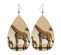 Orecchini Da Donna Pelle Sintetica Mother And Child Giraffe Pattern Teardrop Leather Dangle Earrings Accessories Per Every Outfit Decorazione Per Abbigliamento