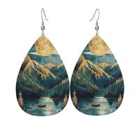 Orecchini Da Donna Pelle Sintetica Mountains Landscape Moon Trees Star Lake Nature Abstract Lacrima Teardrop Leather Dangle Earrings Jewelry Per For Women Girls 2 Paia