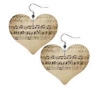 Orecchini Da Donna Pelle Sintetica Music Notes On Old Paper Heart Lacrima Teardrop Leather Dangle Earrings Jewelry Per Adatti Per L'Uso Quotidiano Every Outfit