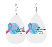 Orecchini Da Donna Pelle Sintetica National Birth Defects Awareness Month Teardrop Leather Dangle Earrings Lacrima Per Every Outfit Decorazione Per Abbigliamento