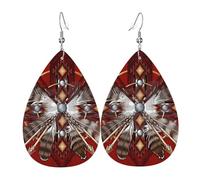 Orecchini Da Donna Pelle Sintetica Native American Red Tribal Feather Gioielli Jewelry Per Decorazione Per Abbigliamento For Women Girls