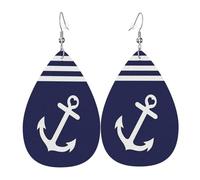 Orecchini Da Donna Pelle Sintetica Nautical Funny Anchors Pattern Leggeri E Lussuosi Teardrop Leather Dangle Earrings Jewelry Per For Women Girls Adatti Per L'Uso Quotidiano