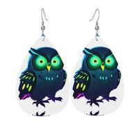Orecchini Da Donna Pelle Sintetica Neon Owl Nightvision Pattern Leggeri E Lussuosi Orecchini In Pelle A Forma Di Lacrima Jewelry Per Adatti Per L'Uso Quotidiano For Women Girls