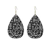 Orecchini Da Donna Pelle Sintetica Nordic Pirate Symbols Pattern Teardrop Leather Dangle Earrings Accessories Per For Women Girls Per Le Donne Ragazze