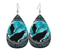 Orecchini Da Donna Pelle Sintetica Norse Rune With Odin Crow Teardrop Leather Dangle Earrings Leggeri E Lussuosi Per Per Le Donne Ragazze Per Feste E Appuntamenti