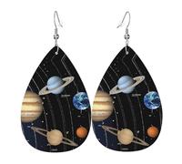 Orecchini Da Donna Pelle Sintetica Outer Space Solar System Design Di Fascia Alta Teardrop Leather Dangle Earrings Leggeri E Lussuosi Per Adatti Per L'Uso Quotidiano Every Outfit