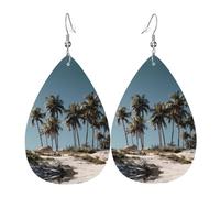Orecchini Da Donna Pelle Sintetica Palm Trees By The Sea Pattern Design Di Fascia Alta Teardrop Leather Dangle Earrings Jewelry Per Feste E Appuntamenti For Women Girls