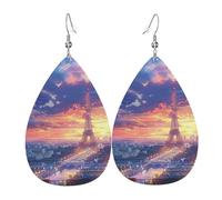 Orecchini Da Donna Pelle Sintetica Paris France Eiffel Tower Cityscape Romantic Beautiful Leggeri E Lussuosi Orecchino Design Di Fascia Alta Per Decorazione Per Abbigliamento 2 Paia