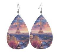 Orecchini Da Donna Pelle Sintetica Paris France Eiffel Tower Romantic Cityscape Beautiful Leggeri E Lussuosi Orecchino Lacrima Per Le Donne Ragazze 2 Paia