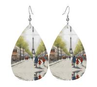 Orecchini Da Donna Pelle Sintetica Paris Street Scene Eiffel Tower Pattern Orecchino Design Di Fascia Alta Per For Women Girls Per Le Donne Ragazze