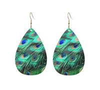 Orecchini Da Donna Pelle Sintetica Peacock Feathers Green Blue Teardrop Leather Dangle Earrings Jewelry Per For Women Girls Per Le Donne Ragazze