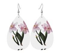 Orecchini Da Donna Pelle Sintetica Pink Lily Pattern Design Di Fascia Alta Teardrop Leather Dangle Earrings Accessories Per Feste E Appuntamenti Decorazione Per Abbigliamento
