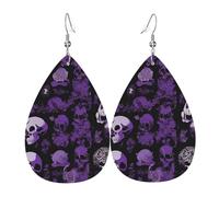 Orecchini Da Donna Pelle Sintetica Purple Black Goth Spooky Printed Accessories Orecchini In Pelle A Forma Di Lacrima Per Decorazione Per Abbigliamento Adatti Per L'Uso Quotidiano