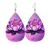 Orecchini Da Donna Pelle Sintetica Purple Lotus Printed Teardrop Leather Dangle Earrings Leggeri E Lussuosi Per Adatti Per L'Uso Quotidiano Every Outfit