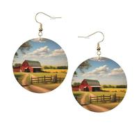 Orecchini Da Donna Pelle Sintetica Ranch View Design Di Fascia Alta Teardrop Leather Dangle Earrings Jewelry Per Adatti Per L'Uso Quotidiano Per Le Donne Ragazze