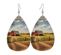 Orecchini Da Donna Pelle Sintetica Ranch View Printed Orecchini In Pelle A Forma Di Lacrima Accessories Per Per Le Donne Ragazze For Women Girls