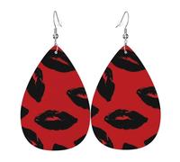 Orecchini Da Donna Pelle Sintetica Red And Black Lips Jewelry Teardrop Leather Dangle Earrings Accessories Per Decorazione Per Abbigliamento Adatti Per L'Uso Quotidiano