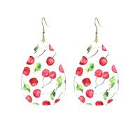 Orecchini Da Donna Pelle Sintetica Red Cherries On Tree Branch Teardrop Leather Dangle Earrings Design Di Fascia Alta Per Per Feste E Appuntamenti Per Le Donne Ragazze