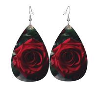 Orecchini Da Donna Pelle Sintetica Red Roses Print Leggeri E Lussuosi Orecchini In Pelle A Forma Di Lacrima Jewelry Per Decorazione Per Abbigliamento For Women Girls