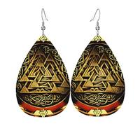 Orecchini Da Donna Pelle Sintetica Retro Runic Viking Norse Mythology Teardrop Leather Dangle Earrings Leggeri E Lussuosi Per Adatti Per L'Uso Quotidiano For Women Girls
