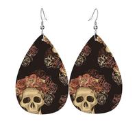 Orecchini Da Donna Pelle Sintetica Roses Skull Printed Lacrima Teardrop Leather Dangle Earrings Per For Women Girls Decorazione Per Abbigliamento
