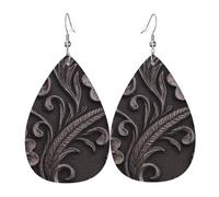 Orecchini Da Donna Pelle Sintetica Rustic Western Country Cowboy Dark Tooled Pattern Orecchini In Pelle A Forma Di Lacrima Leggeri E Lussuosi Per For Women Girls Every Outfit