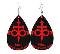 Orecchini Da Donna Pelle Sintetica Satanic Symbol With Pentagram Inscription Design Orecchini In Pelle A Forma Di Lacrima Jewelry Per Per Feste E Appuntamenti Per Le Donne Ragazze