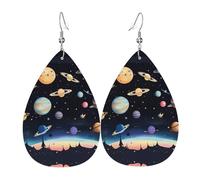 Orecchini Da Donna Pelle Sintetica Saturn Jupiter Earth Printed Orecchino Leggeri E Lussuosi Per Per Le Donne Ragazze Adatti Per L'Uso Quotidiano