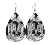 Orecchini Da Donna Pelle Sintetica Skeleton Love Kiss Space Star And Planet White Black Leggeri E Lussuosi Teardrop Leather Dangle Earrings Jewelry Per Feste E Appuntamenti 2 Paia
