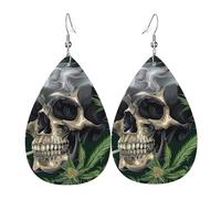 Orecchini Da Donna Pelle Sintetica Skull Cannabis Leafs Psychedelic Marijuana Design Di Fascia Alta Teardrop Leather Dangle Earrings Accessories Per Adatti Per L'Uso Quotidiano 2 Paia